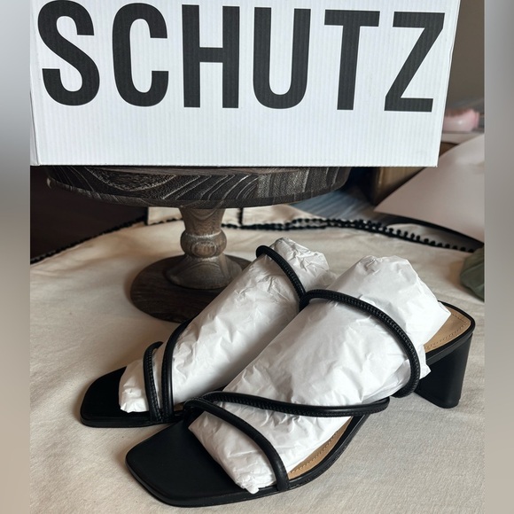 Schutz Black Strappy Square Toe Heeled Sandals • Black Heels • NEW • Dust Bag - Picture 10 of 14